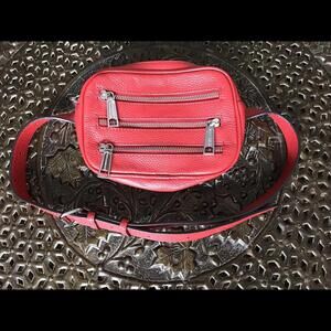 Rebecca Minkoff Red Leather Three Zipper Belt Bag With Adjustable Strap